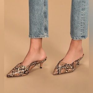 Khyle Beige Snake Pointed-Toe Mules